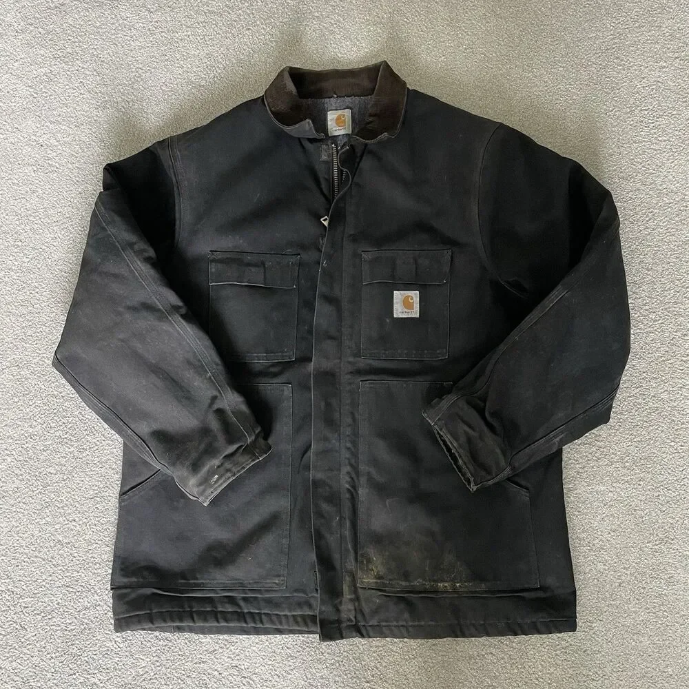 Carhartt Vintage 1990's Blanket Lined Chore Jacket Work Coat Black Men's Size XL - Picture 1 of 16